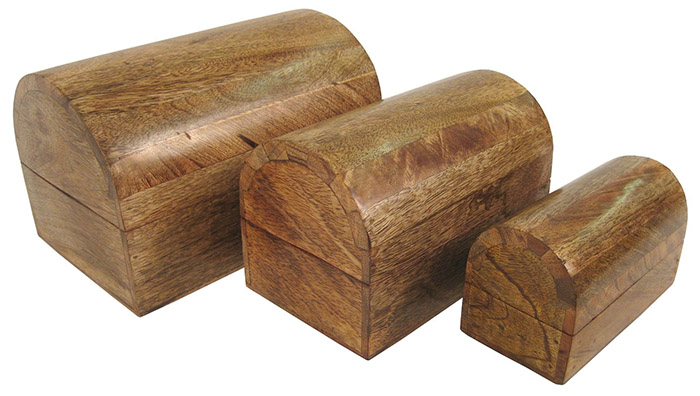 Mango Wood Set Of 3 Plain Dome Boxes - Click Image to Close